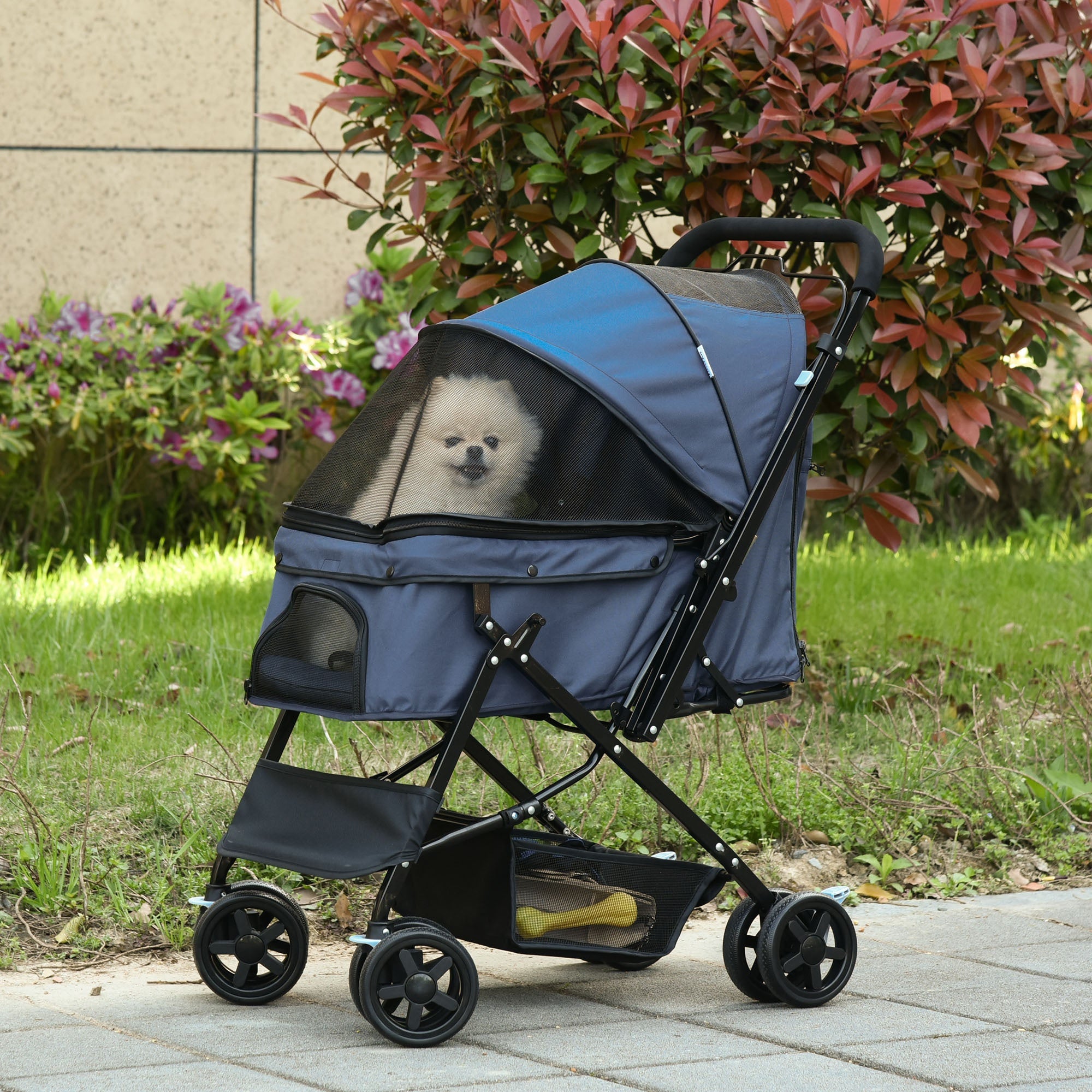 Pet Stroller Foldable Dog Cat Travel Carriage with Reversible