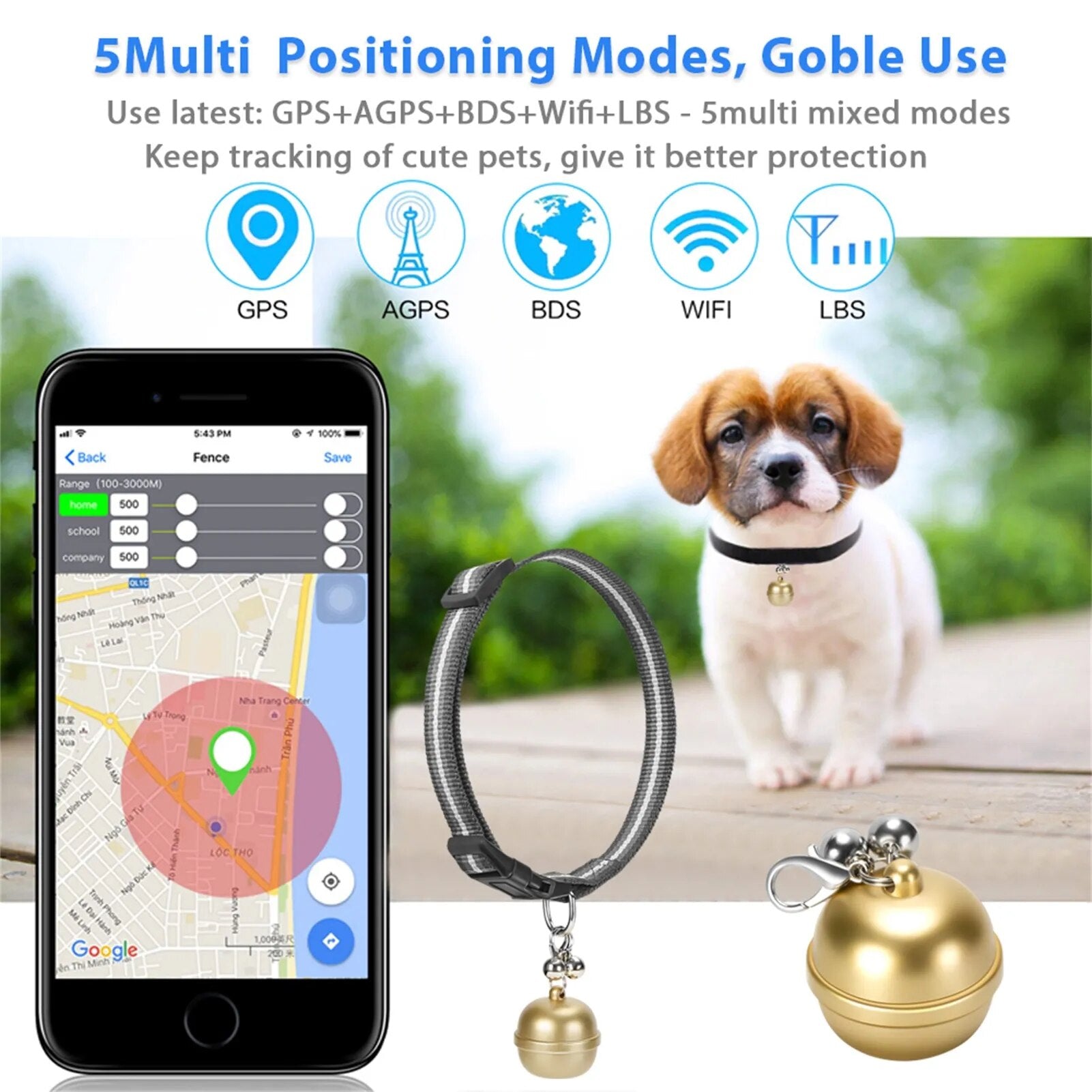 Pet Dog GPS Tracker Locator Bell Waterproof IP67 Electronic Anti-lost