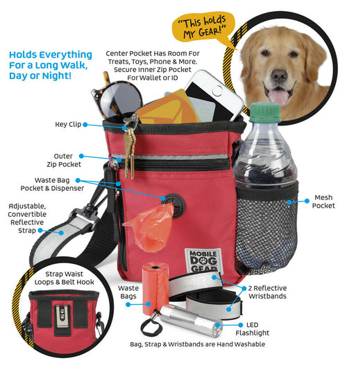 Dog Walking Bag - Mobile Dog Gear Day/Night 6 Pc Walking Bag