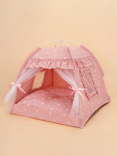 Pet Dog Tent House Floral Print Enclosed Cat Tent Bed Indoor