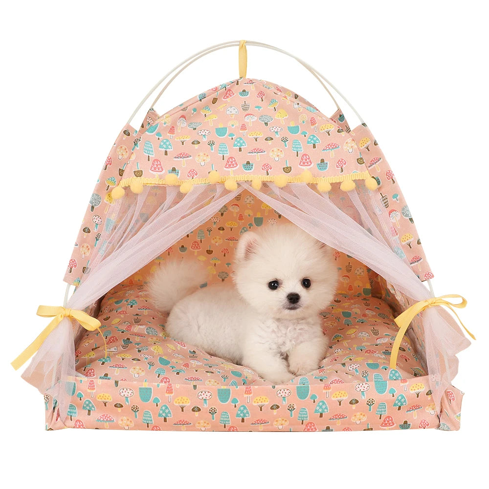 Pet Dog Tent House Floral Print Enclosed Cat Tent Bed Indoor