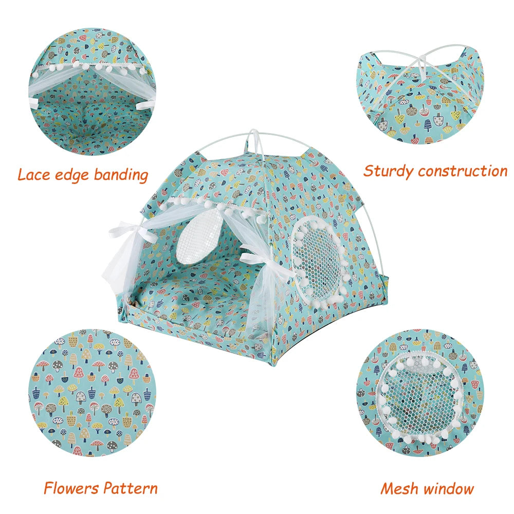 Pet Dog Tent House Floral Print Enclosed Cat Tent Bed Indoor